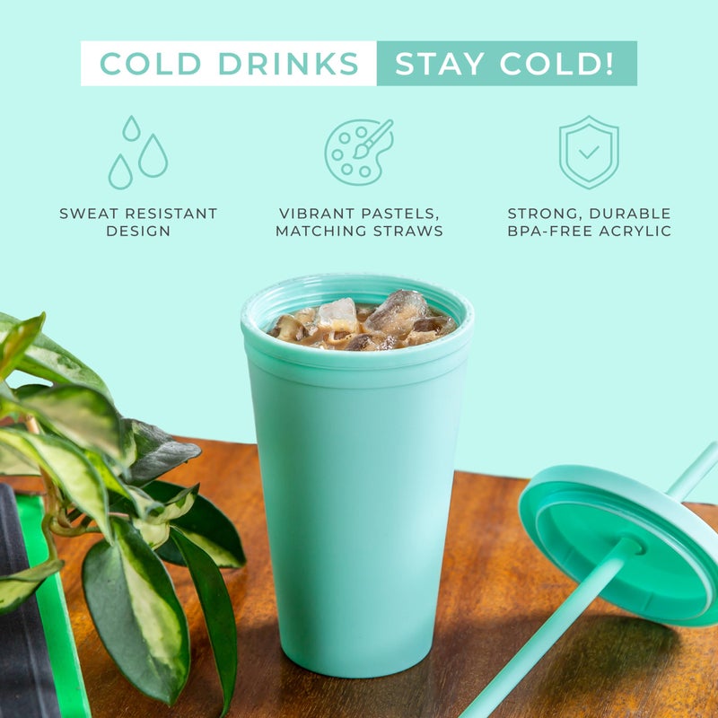 STRATA CUPS Tumblers with Lids (12 pack) 16oz Colored Acrylic Cups with Lids and Straws | Double Wall Matte Plastic Bulk Tumblers With FREE Straw Cleaner! Vinyl Customizable DIY Gifts (Assorted) - Image 4